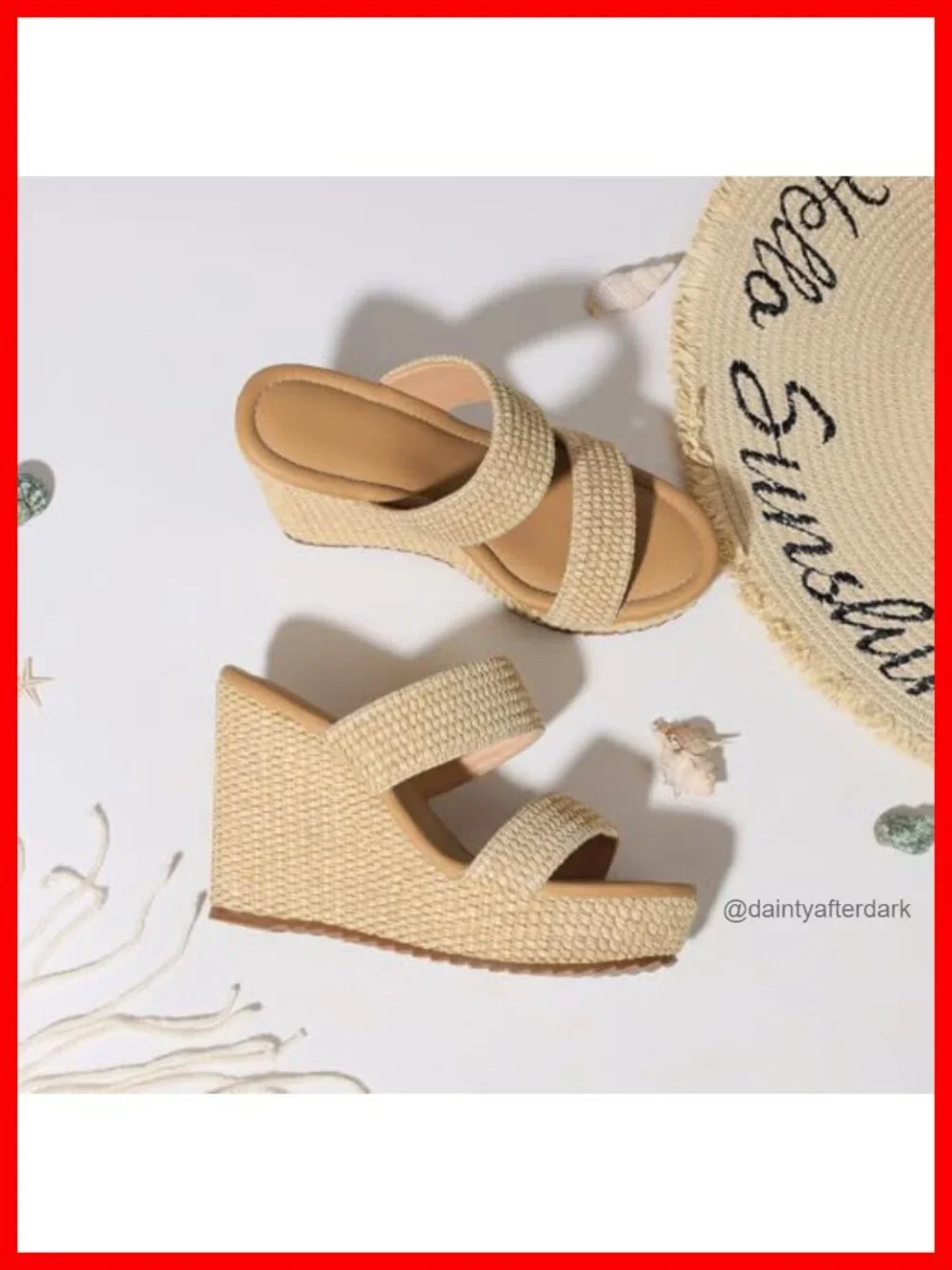 Women's Platform Wedge Sandals Espadrilles - Slip-On Raffia Heels